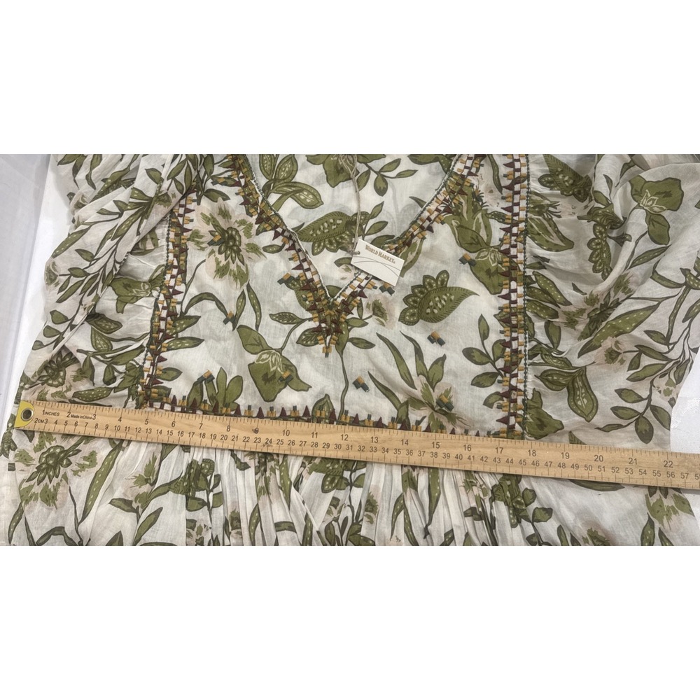 World Market Blouse Embroidered Green Floral 100% Cotton Women's Size L/XL New - Picture 4 of 15